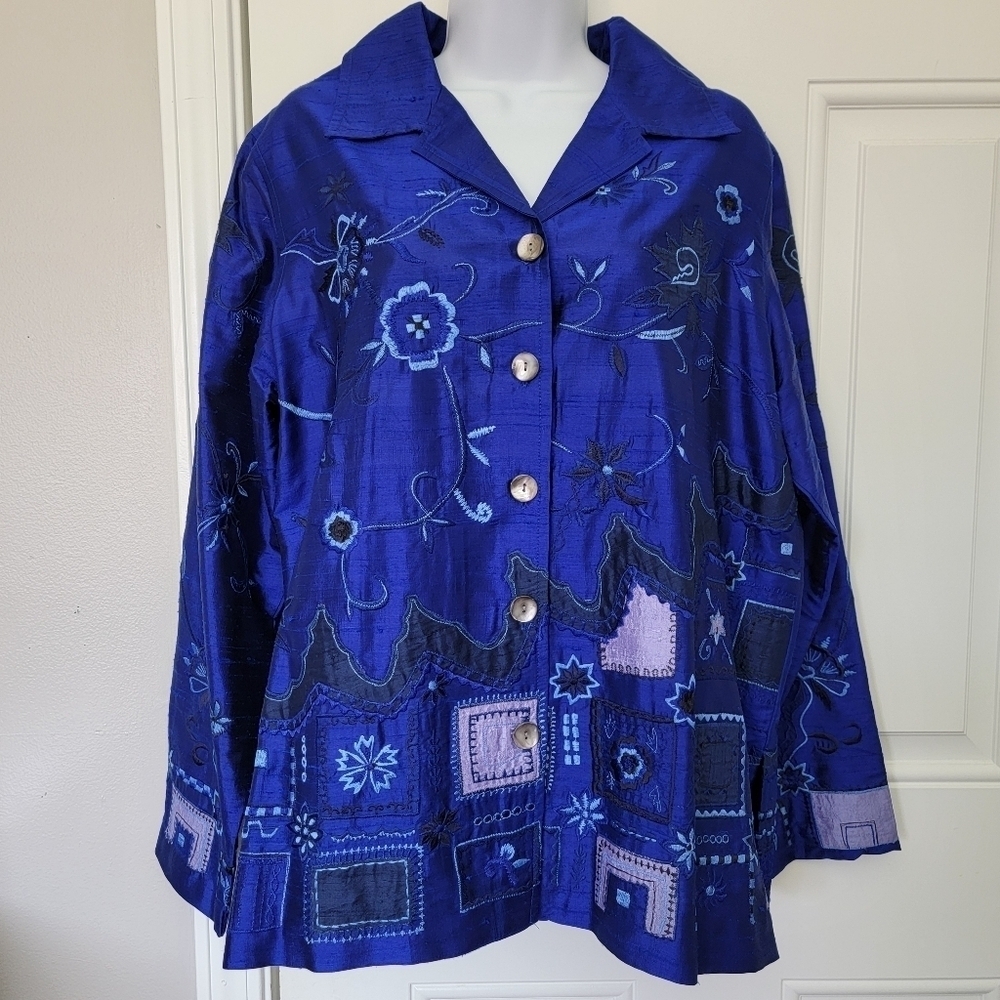 Vintage Laura Ashley 100% Silk Embroidered Jacket Womens Sz M Grandma Core Artsy